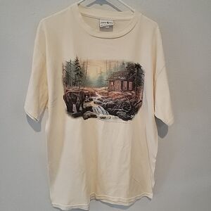 Vintage Bear Cabin Shirt Mens Size L  Short Sleeve 90s Nature Tee